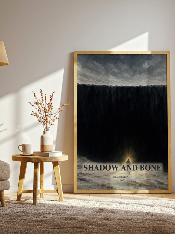 Shadow and Bone watercolour print in frame leaning in hallway – fantasy wall art