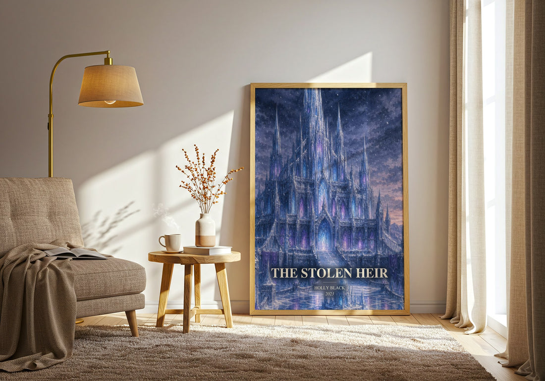 The Stolen Heir watercolour print in frame leaning in hallway – fantasy wall art (mockup)