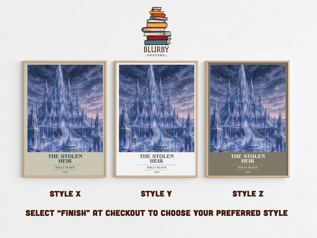 The Stolen Heir book cover print in frame leaning in hallway – fantasy wall art (mockup)