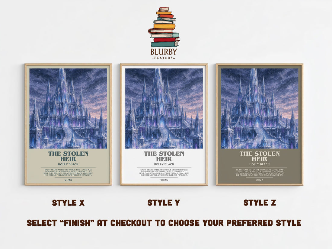 The Stolen Heir bookish print in frame leaning in hallway – fantasy wall art (mockup)