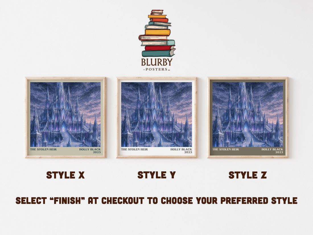 The Stolen Heir literary print in frame leaning in hallway – fantasy wall art (mockup)