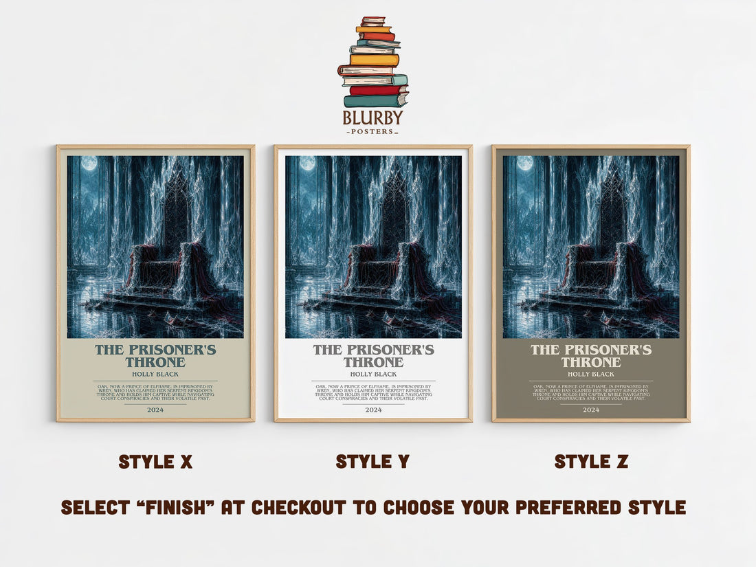 The Prisoner's Throne bookish print in frame leaning in hallway – fantasy wall art (mockup)