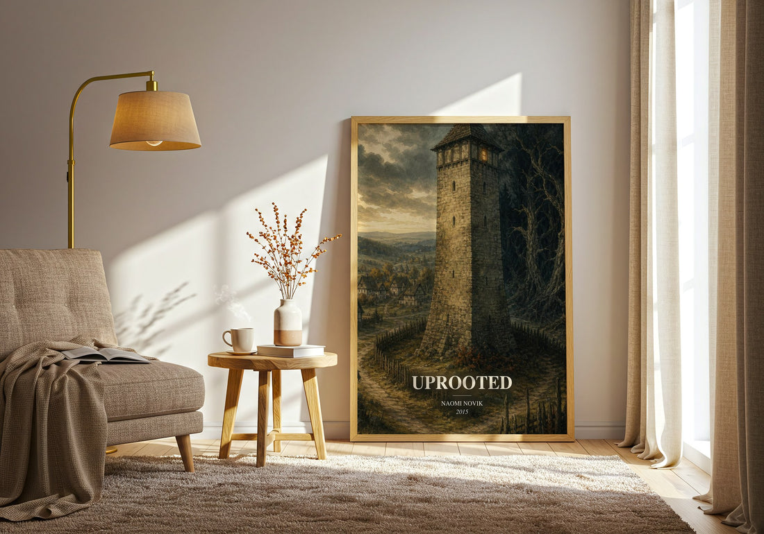 Uprooted watercolour print in frame leaning in hallway – fantasy wall art (mockup)