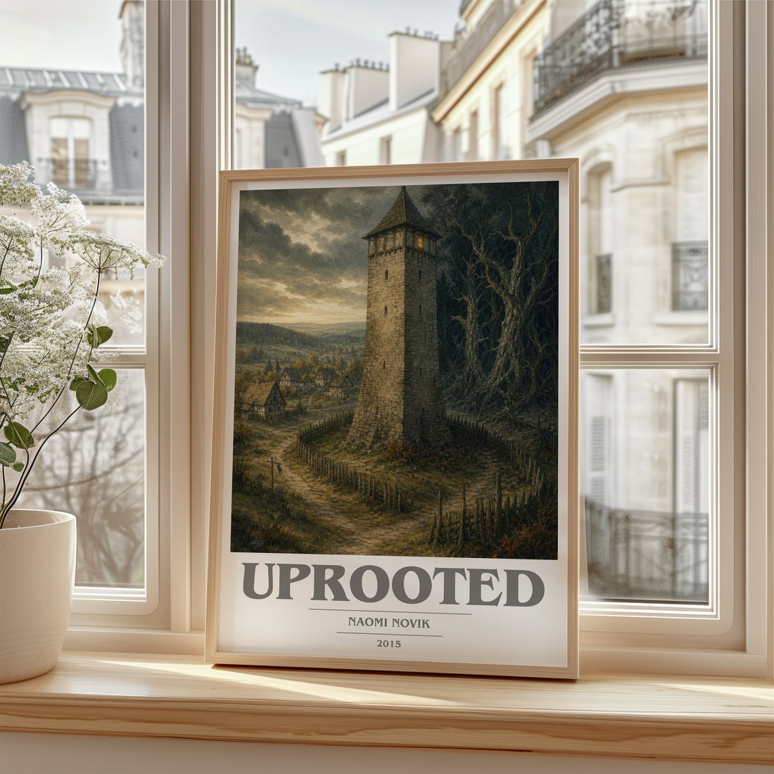 Uprooted book cover poster colour and style options – Naomi Novik book art