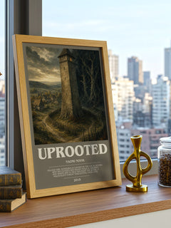 Uprooted bookish print framed by window – literary home decor