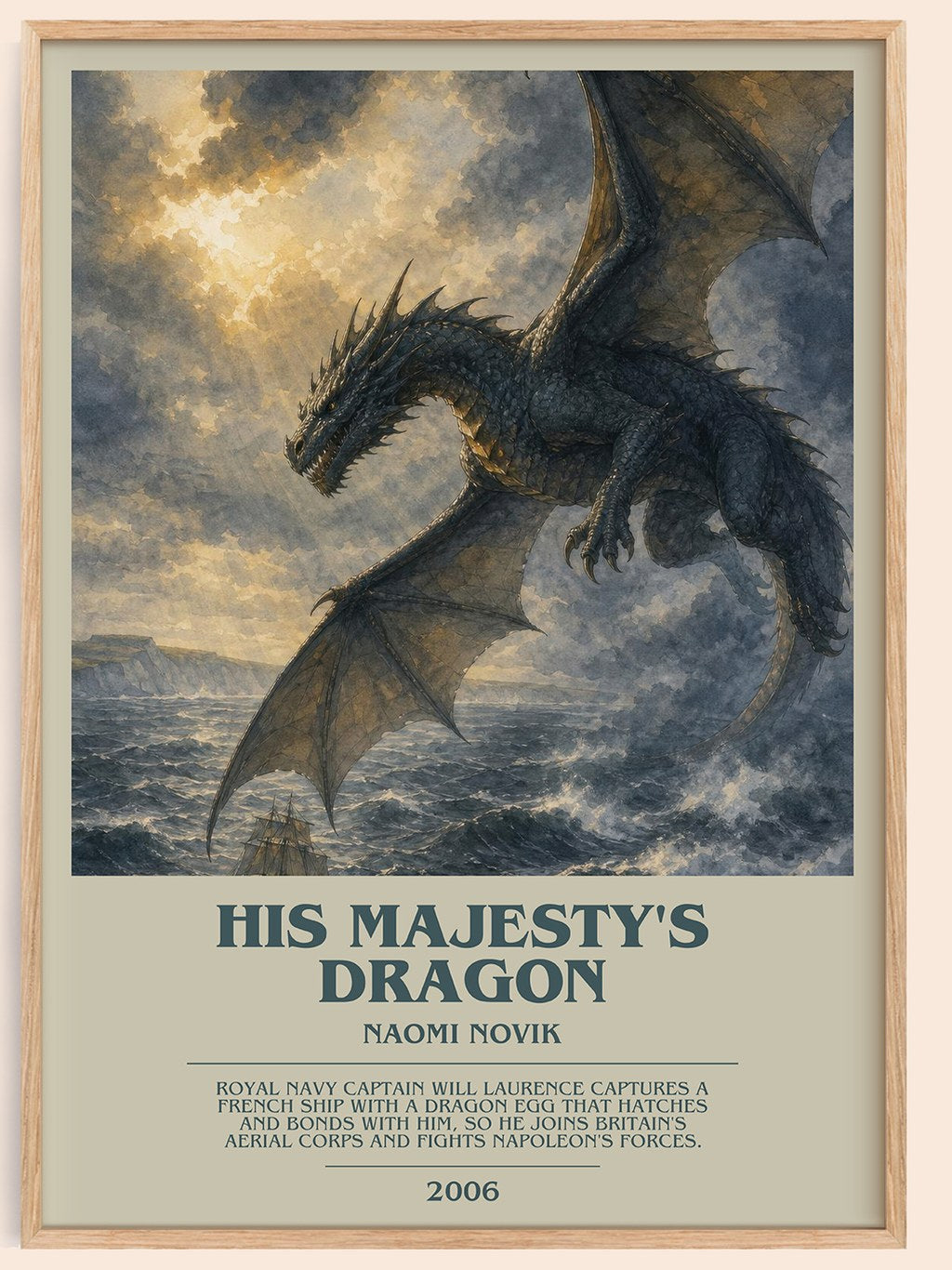 His Majesty's Dragon bookish book poster by Naomi Novik – framed literary art print