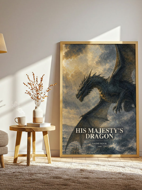 His Majesty's Dragon watercolour print in frame leaning in hallway – fantasy wall art