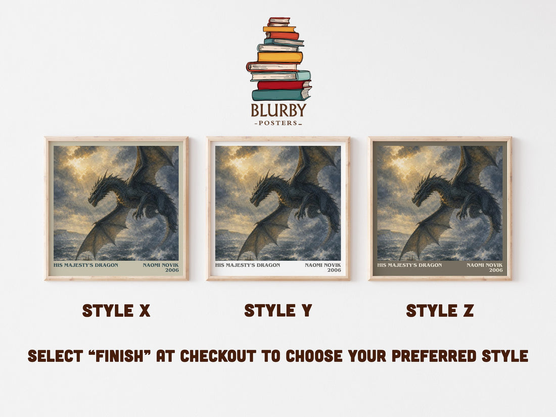 His Majesty's Dragon literary print in frame leaning in hallway – fantasy wall art (mockup)