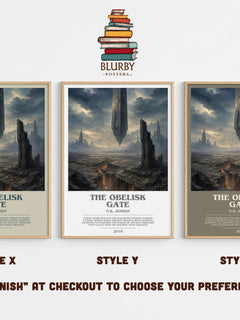 The Obelisk Gate bookish print in frame leaning in hallway – fantasy wall art