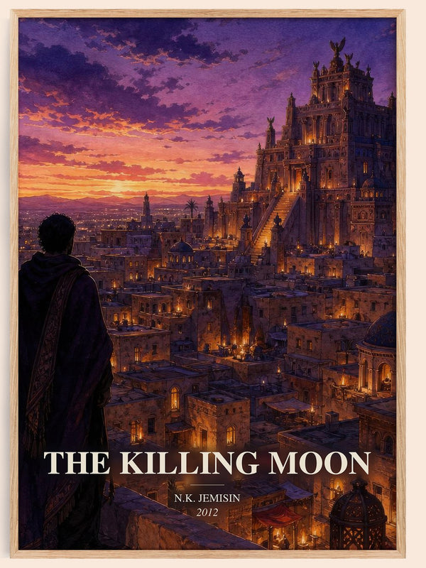 The Killing Moon watercolour book poster by N.K. Jemisin – framed literary art print