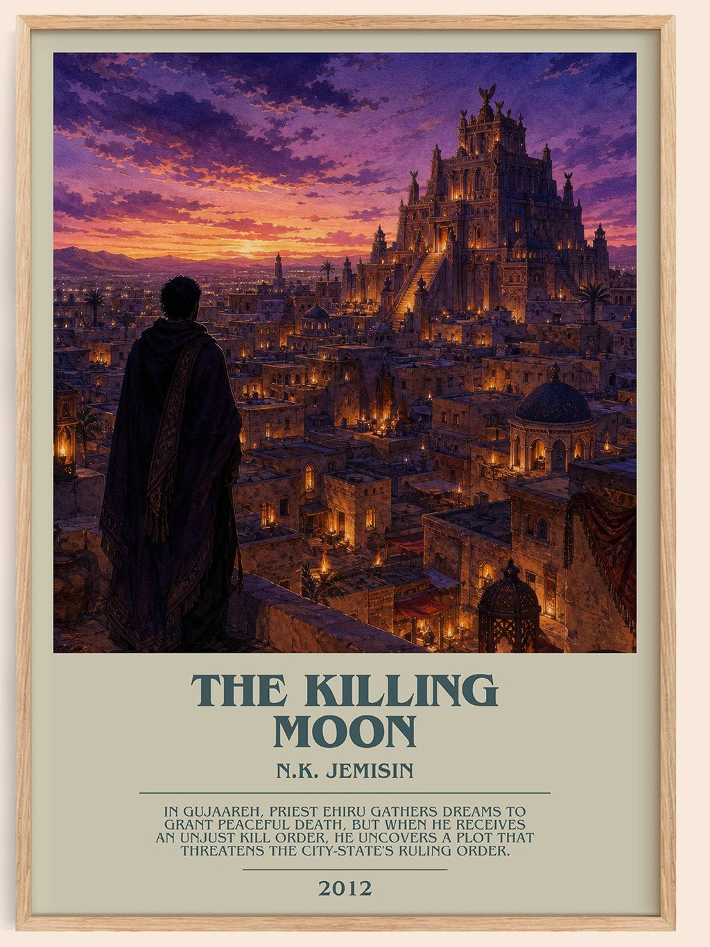 The Killing Moon bookish book poster by N.K. Jemisin – framed literary art print