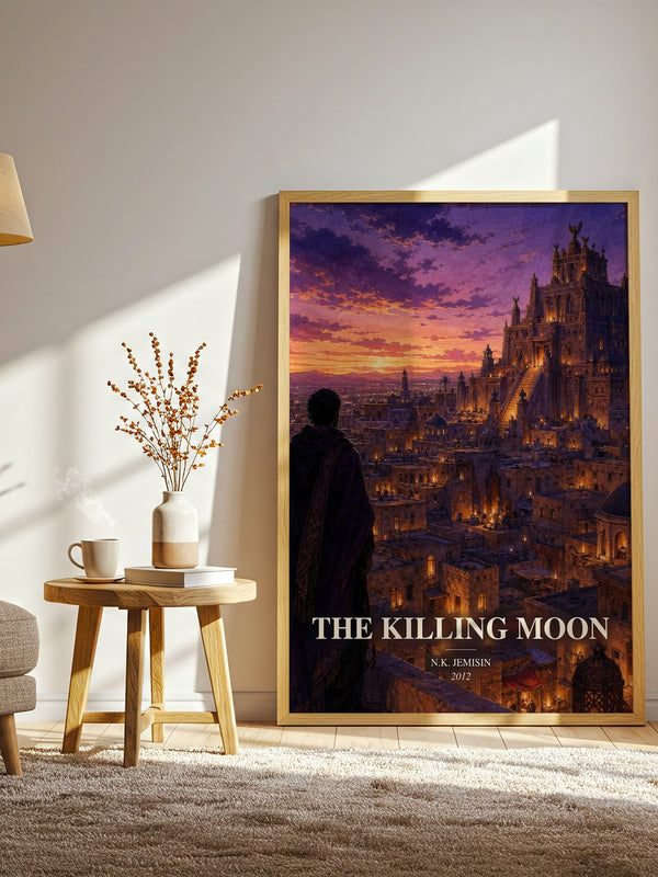 The Killing Moon watercolour print in frame leaning in hallway – fantasy wall art