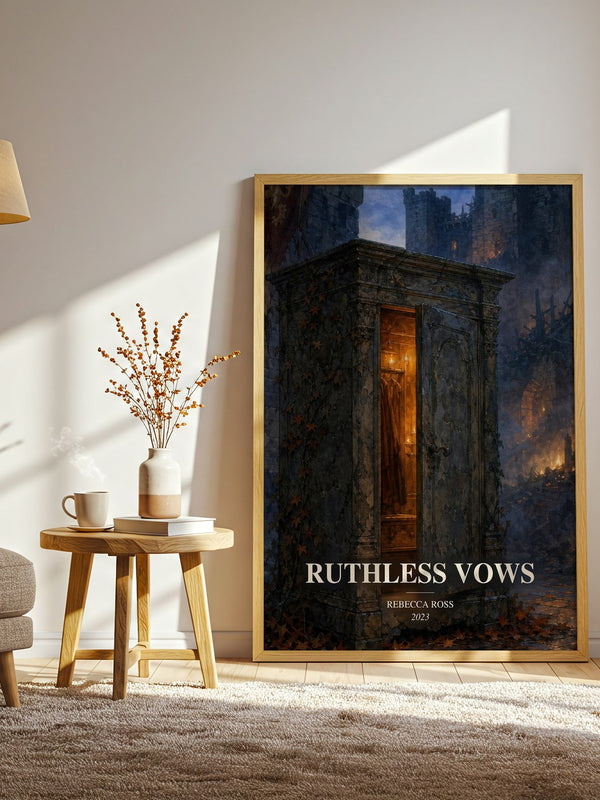 Ruthless Vows watercolour print in frame leaning in hallway – fantasy wall art