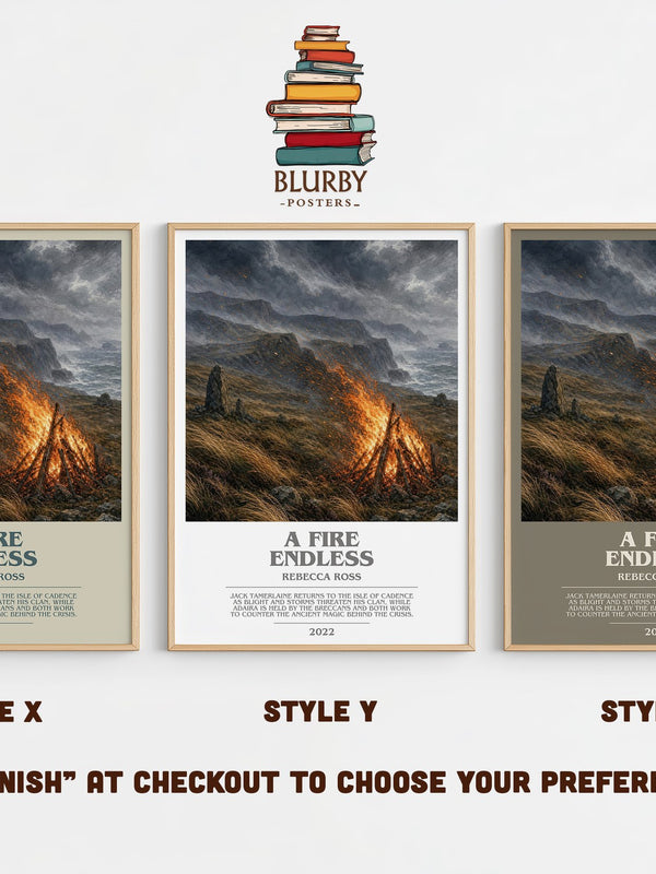 A Fire Endless bookish print in frame leaning in hallway – fantasy wall art