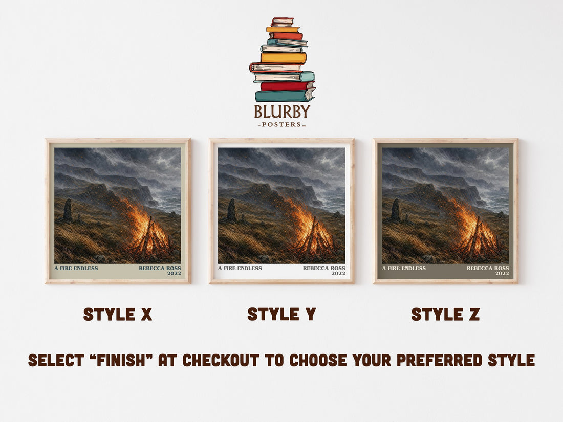 A Fire Endless literary print in frame leaning in hallway – fantasy wall art (mockup)