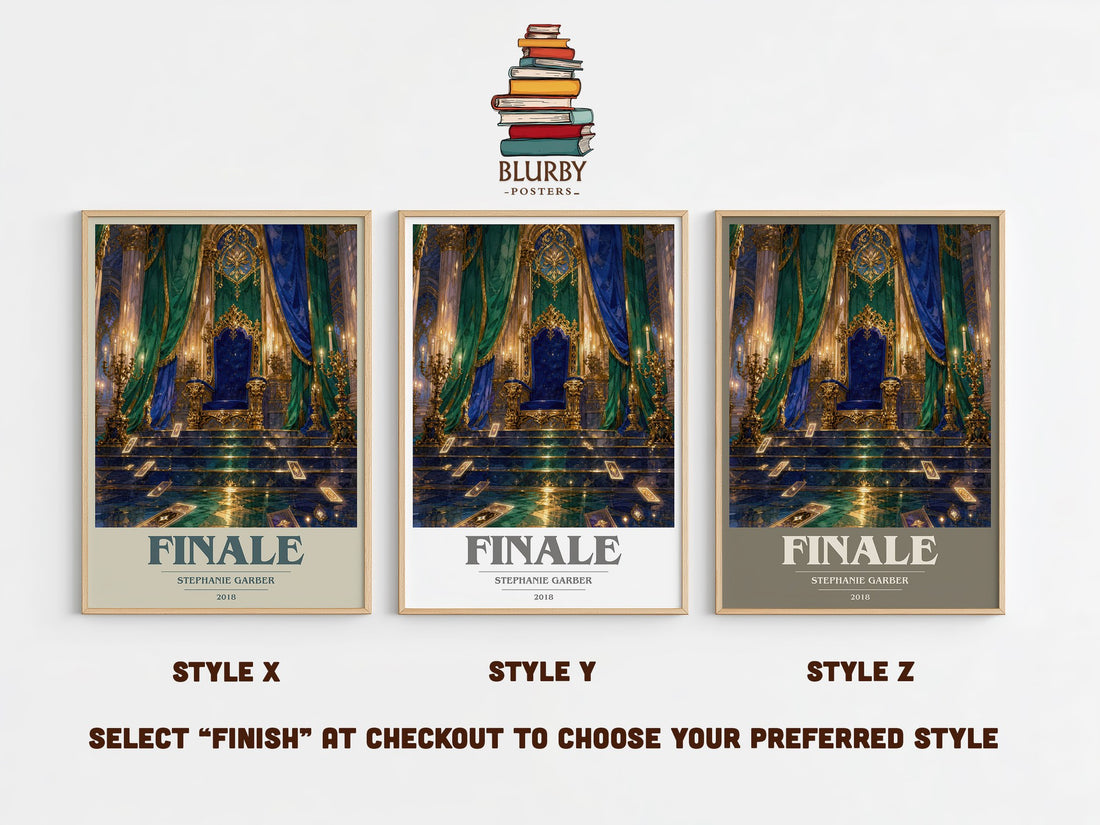 Finale book cover print in frame leaning in hallway – fantasy wall art (mockup)