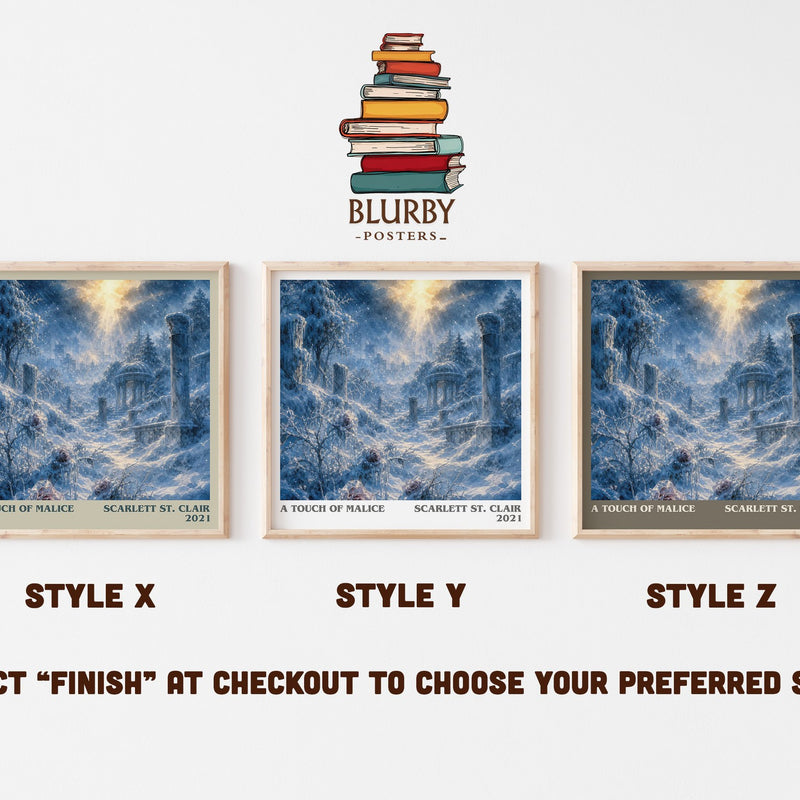 A Touch of Malice literary print in frame leaning in hallway – fantasy wall art