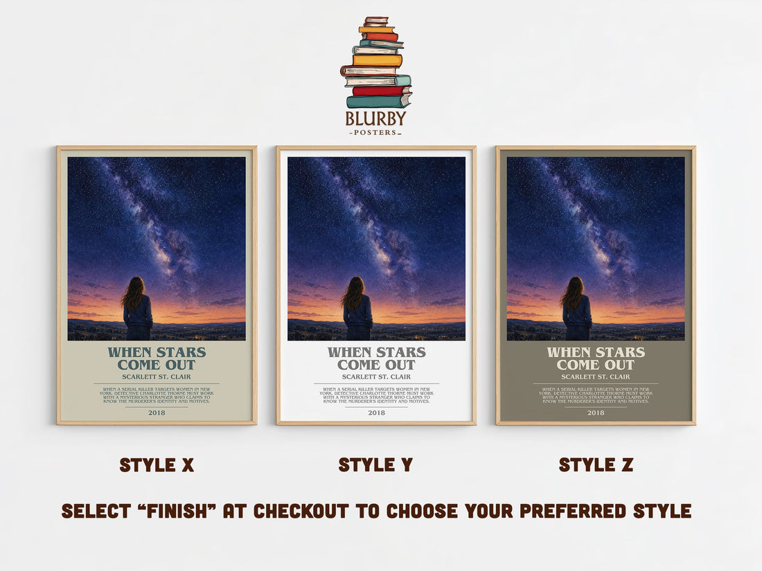 When Stars Come Out bookish print in frame leaning in hallway – fantasy wall art (mockup)