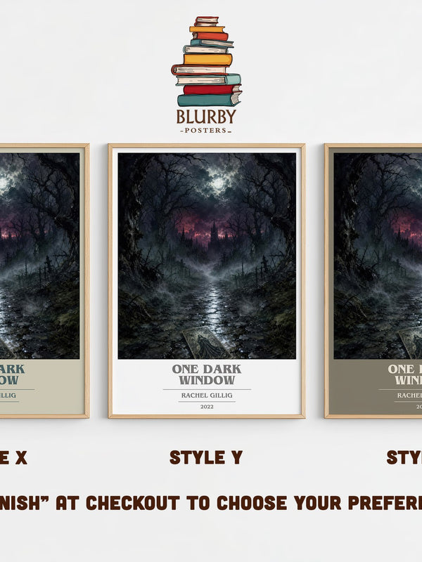 One Dark Window book cover print in frame leaning in hallway – fantasy wall art