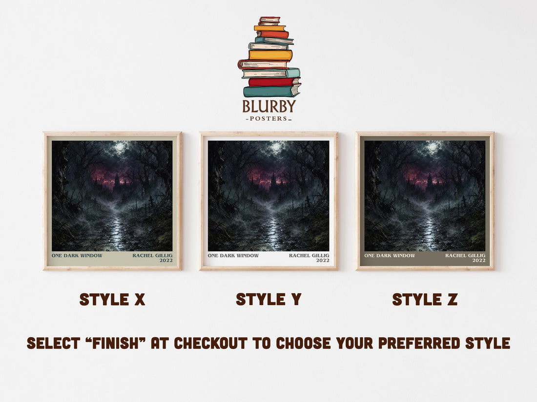 One Dark Window literary print in frame leaning in hallway – fantasy wall art (mockup)