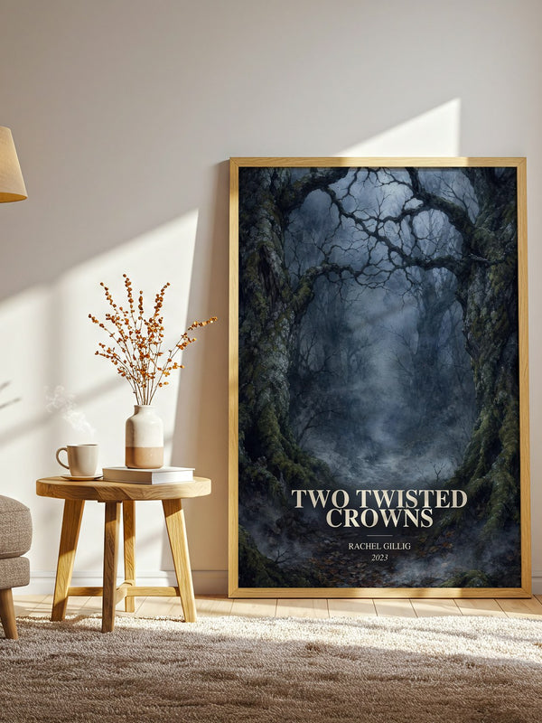 Two Twisted Crowns watercolour print in frame leaning in hallway – fantasy wall art