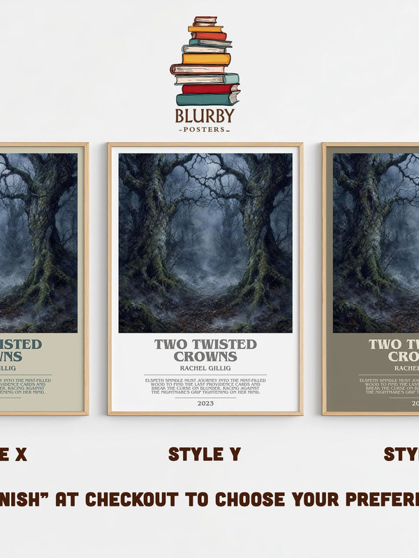 Two Twisted Crowns bookish print in frame leaning in hallway – fantasy wall art