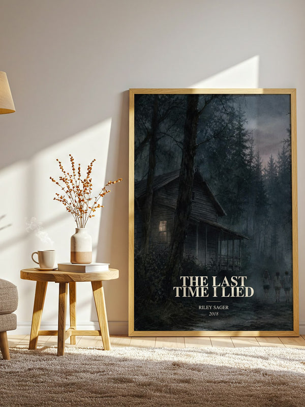 The Last Time I Lied watercolour print in frame leaning in hallway – thriller wall art