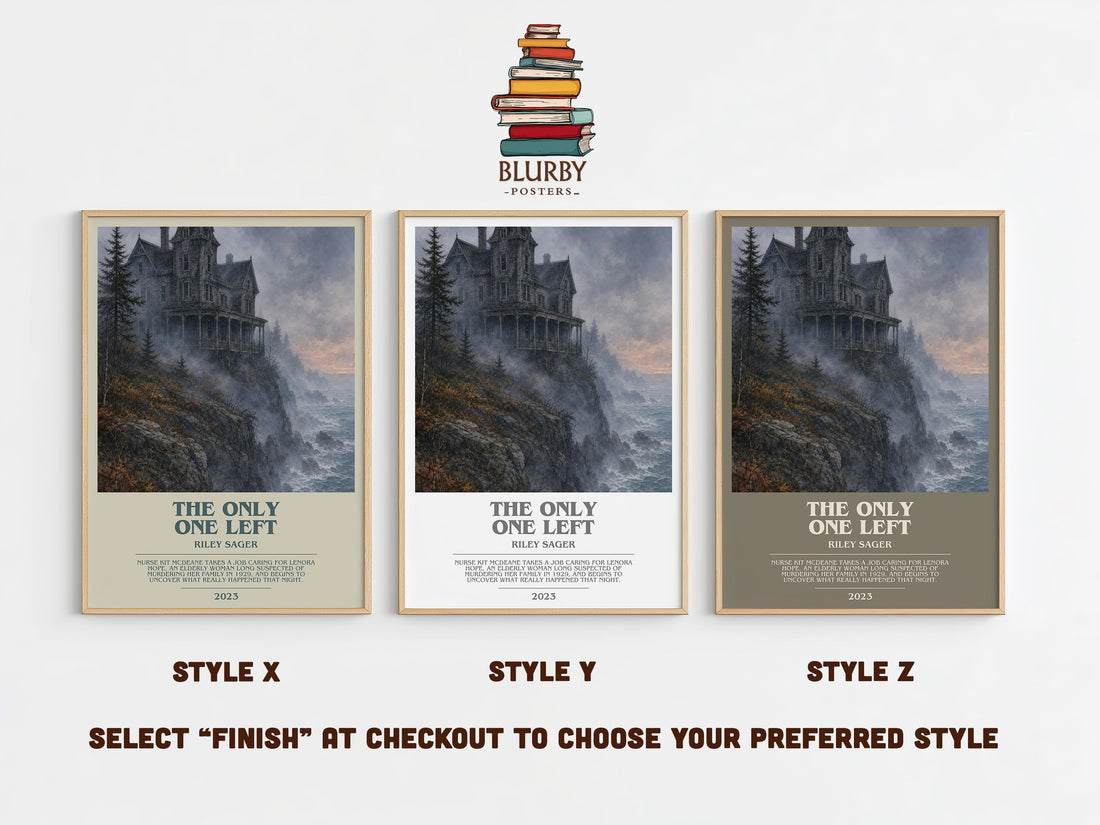 The Only One Left bookish print in frame leaning in hallway – thriller wall art (mockup)