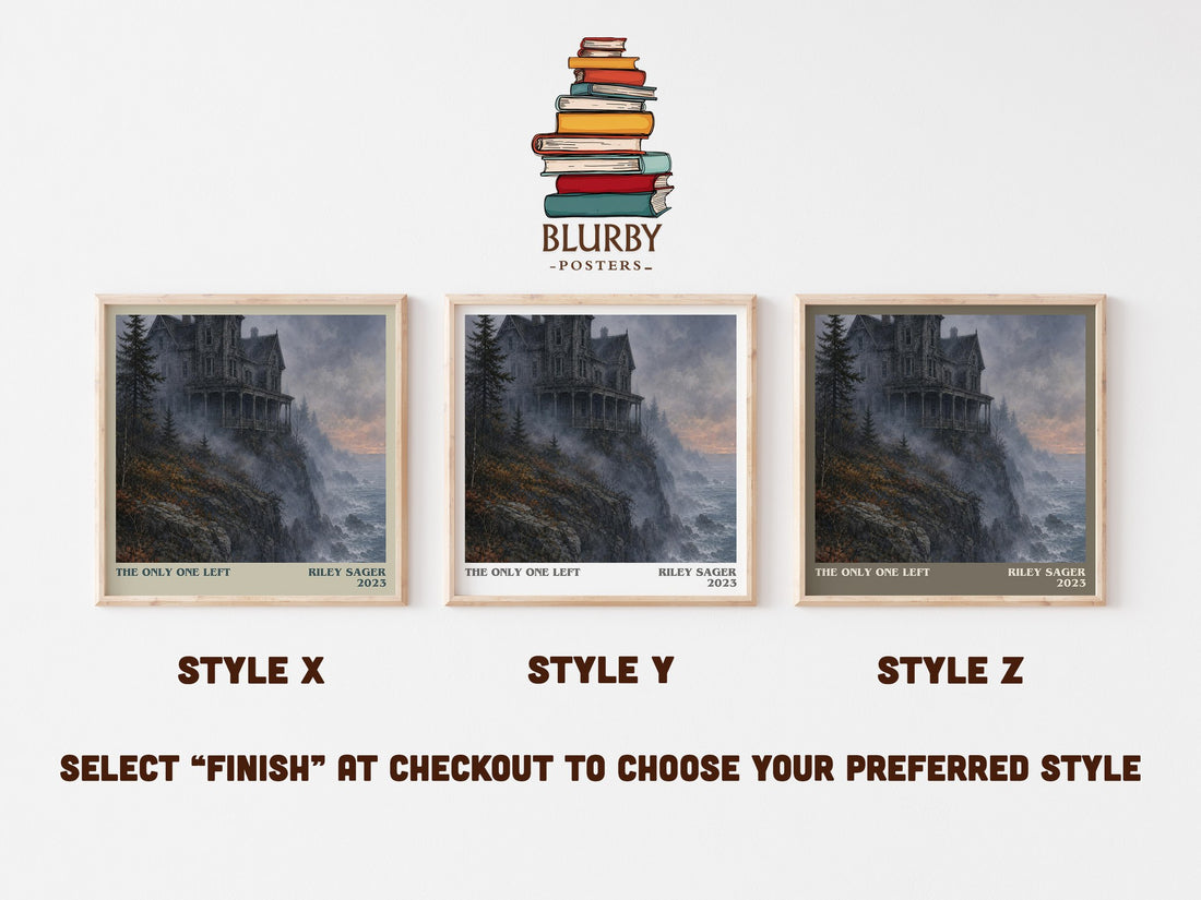 The Only One Left literary print in frame leaning in hallway – thriller wall art (mockup)