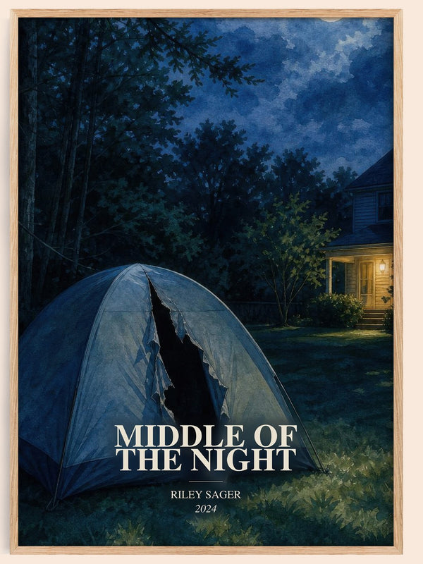 Middle of the Night watercolour book poster by Riley Sager – framed literary art print