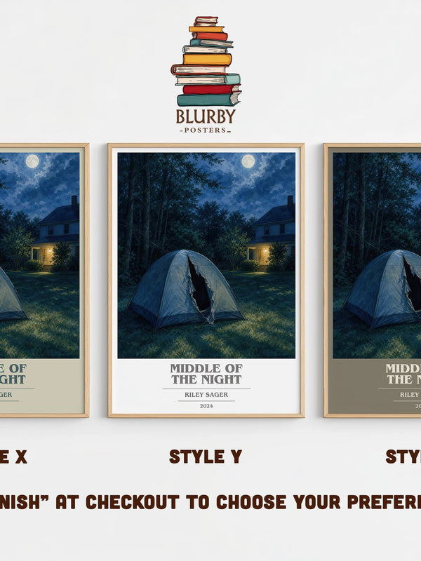 Middle of the Night book cover print in frame leaning in hallway – thriller wall art
