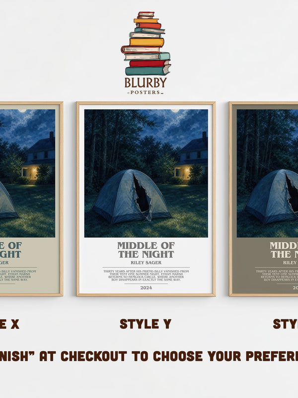 Middle of the Night bookish print in frame leaning in hallway – thriller wall art