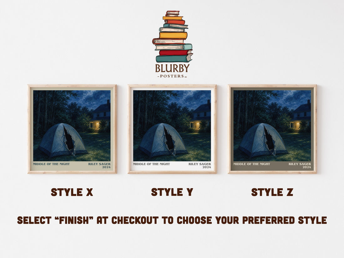 Middle of the Night literary print in frame leaning in hallway – thriller wall art (mockup)