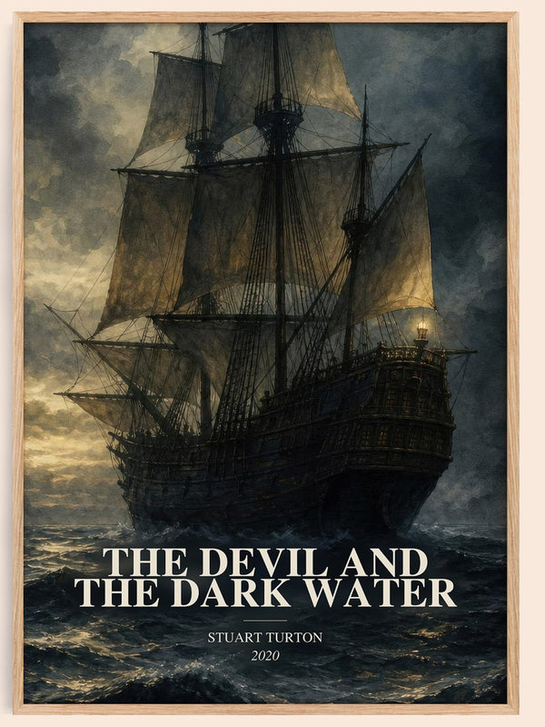 The Devil and the Dark Water watercolour book poster by Stuart Turton – framed literary art print