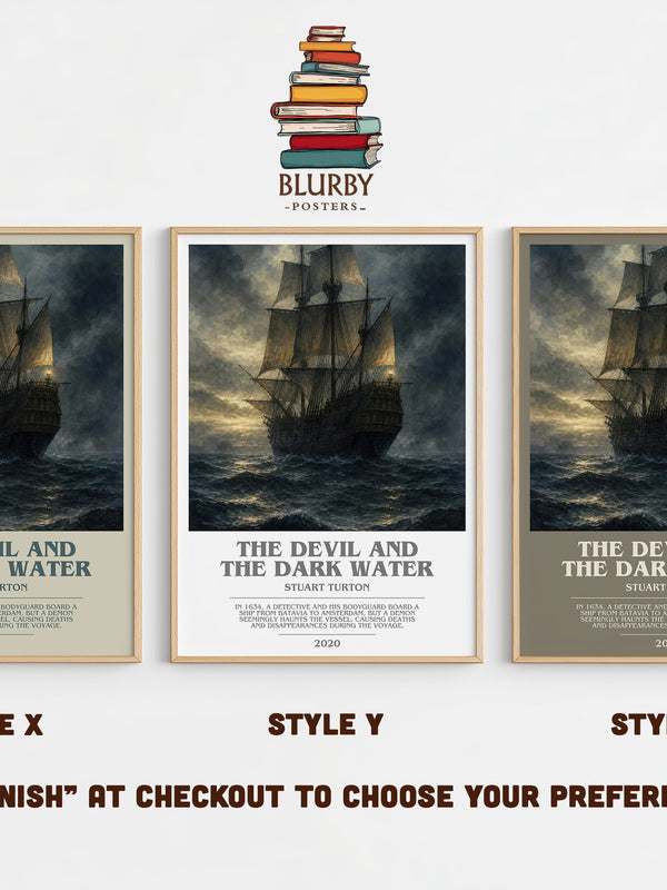 The Devil and the Dark Water bookish print in frame leaning in hallway – mystery wall art