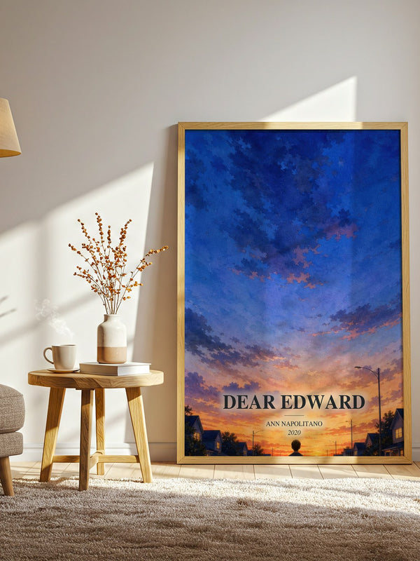 Dear Edward watercolour print in frame leaning in hallway – contemporary fiction wall art
