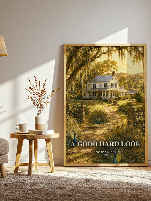 A Good Hard Look watercolour print in frame leaning in hallway – literary fiction wall art