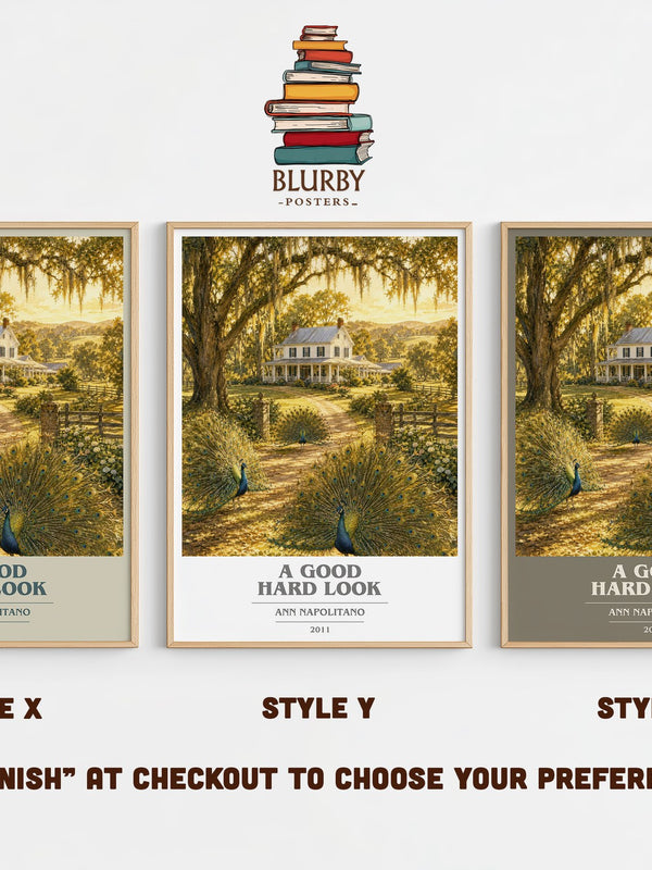 A Good Hard Look book cover print in frame leaning in hallway – literary fiction wall art