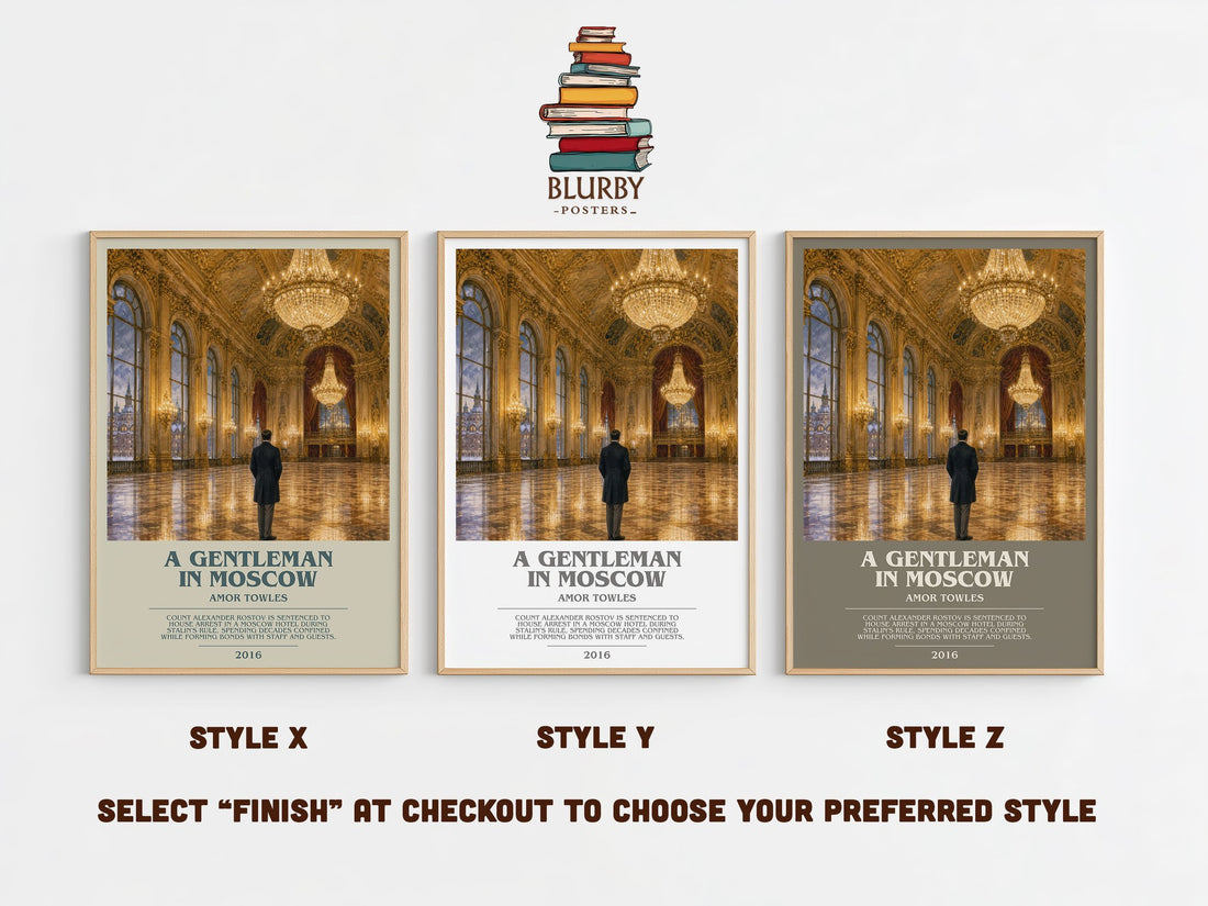 A Gentleman in Moscow bookish print in frame leaning in hallway – historical fiction wall art (mockup)