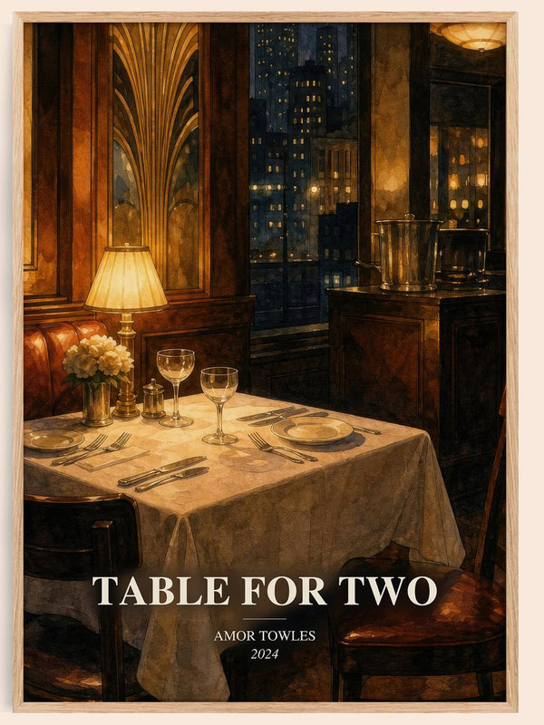 Table for Two watercolour book poster by Amor Towles – framed literary art print