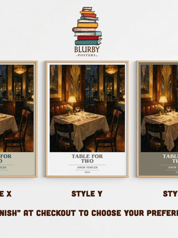 Table for Two book cover print in frame leaning in hallway – literary fiction wall art