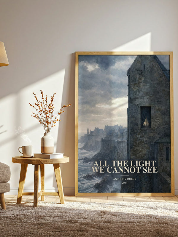 All the Light We Cannot See watercolour print in frame leaning in hallway – historical fiction wall art