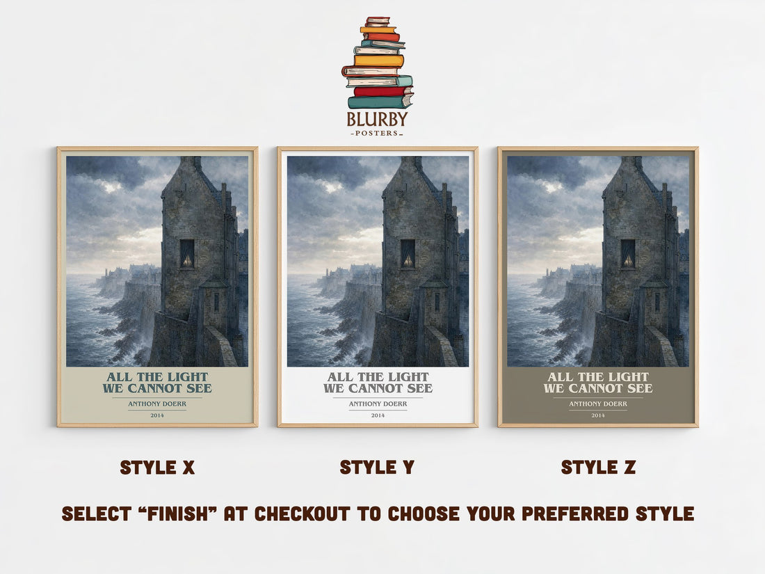 All the Light We Cannot See book cover print in frame leaning in hallway – historical fiction wall art (mockup)