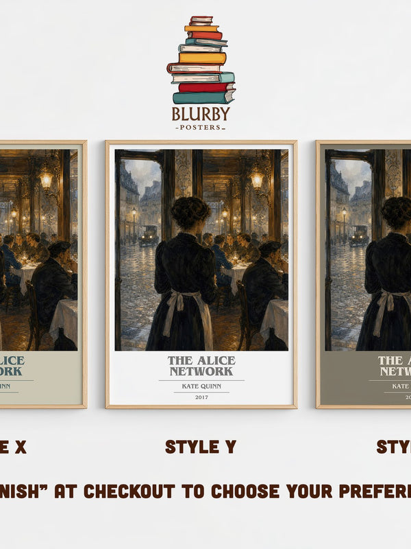 The Alice Network book cover print in frame leaning in hallway – historical fiction wall art