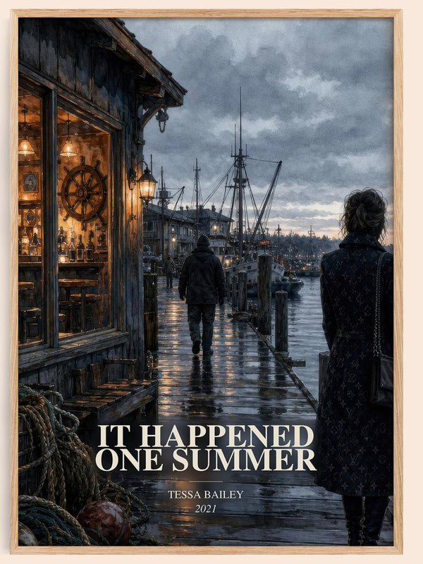 It Happened One Summer watercolour book poster by Tessa Bailey – framed literary art print