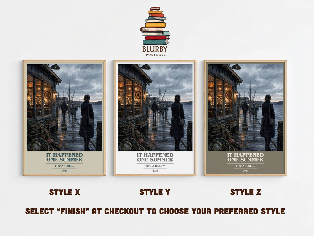 It Happened One Summer book cover print in frame leaning in hallway – romance wall art (mockup)