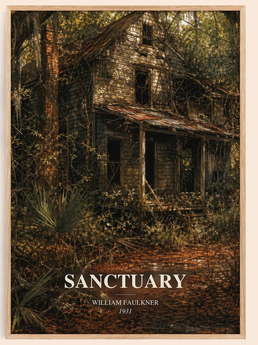 Sanctuary watercolour book poster by William Faulkner – framed literary art print