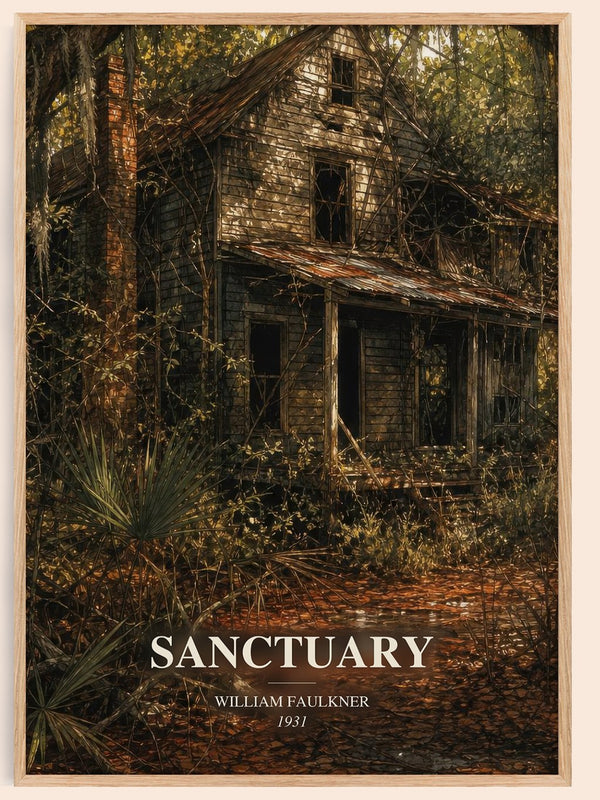 Sanctuary watercolour book poster by William Faulkner – framed literary art print