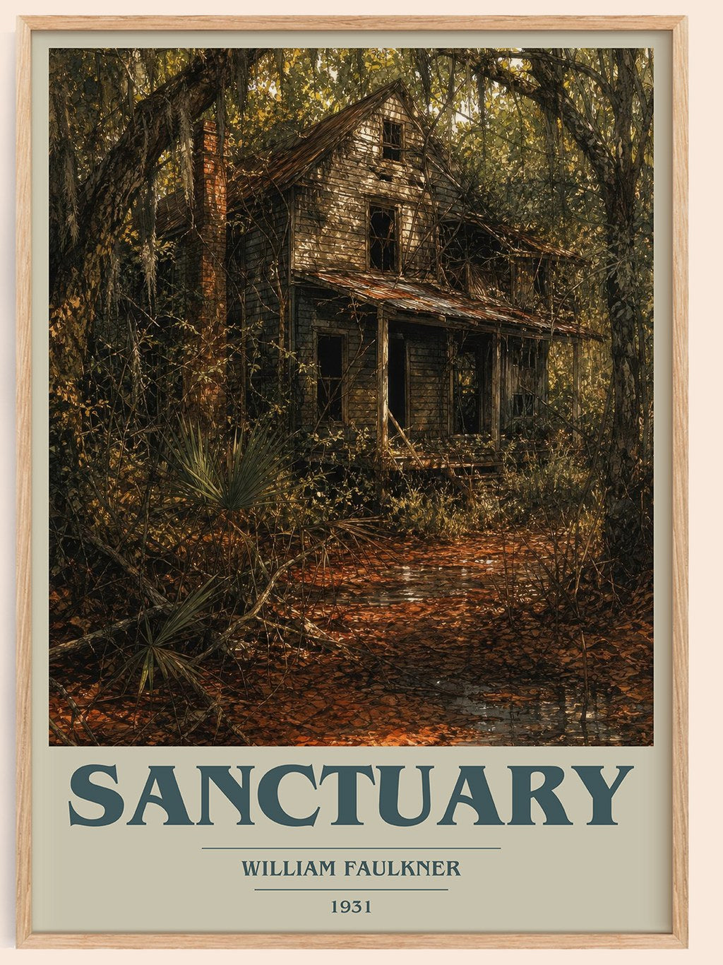 Sanctuary book cover book poster by William Faulkner – framed literary art print