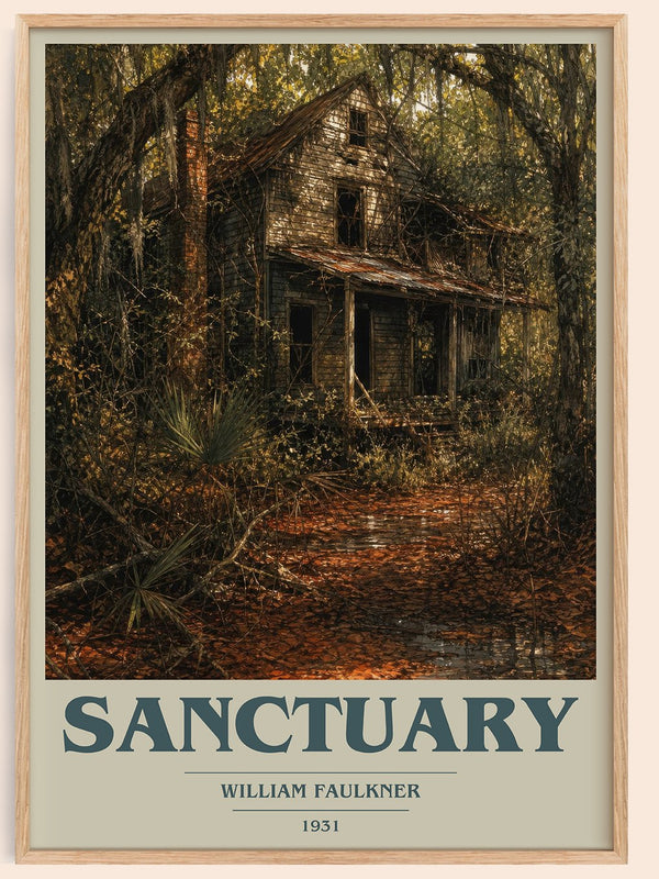 Sanctuary book cover book poster by William Faulkner – framed literary art print